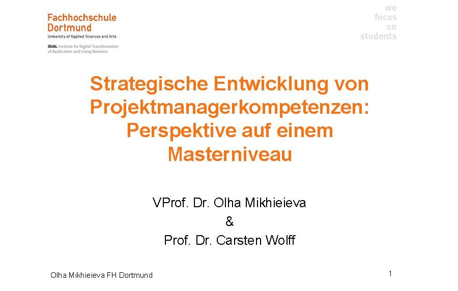 2020-12-15 - Strategische Entwicklung von Projektmanagerkompetenzen: Perspektive auf einem Masterniveau - VProf. Dr. Olha Mikhieieva & Prof. Dr, Carsten Wolff