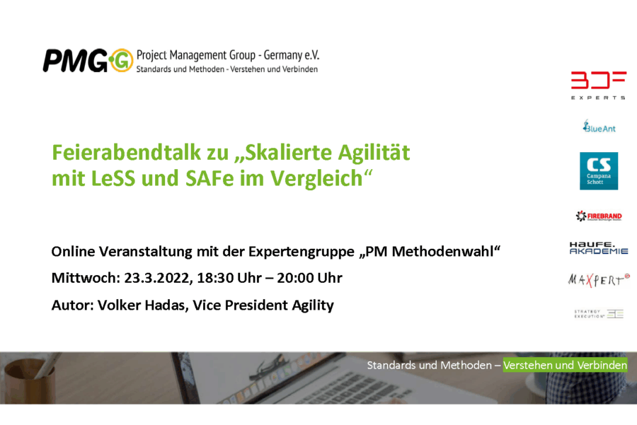 2022-03-23 - Feierabendtalk zu „Skalierte Agilität mit LeSS und SAFe im Vergleich“